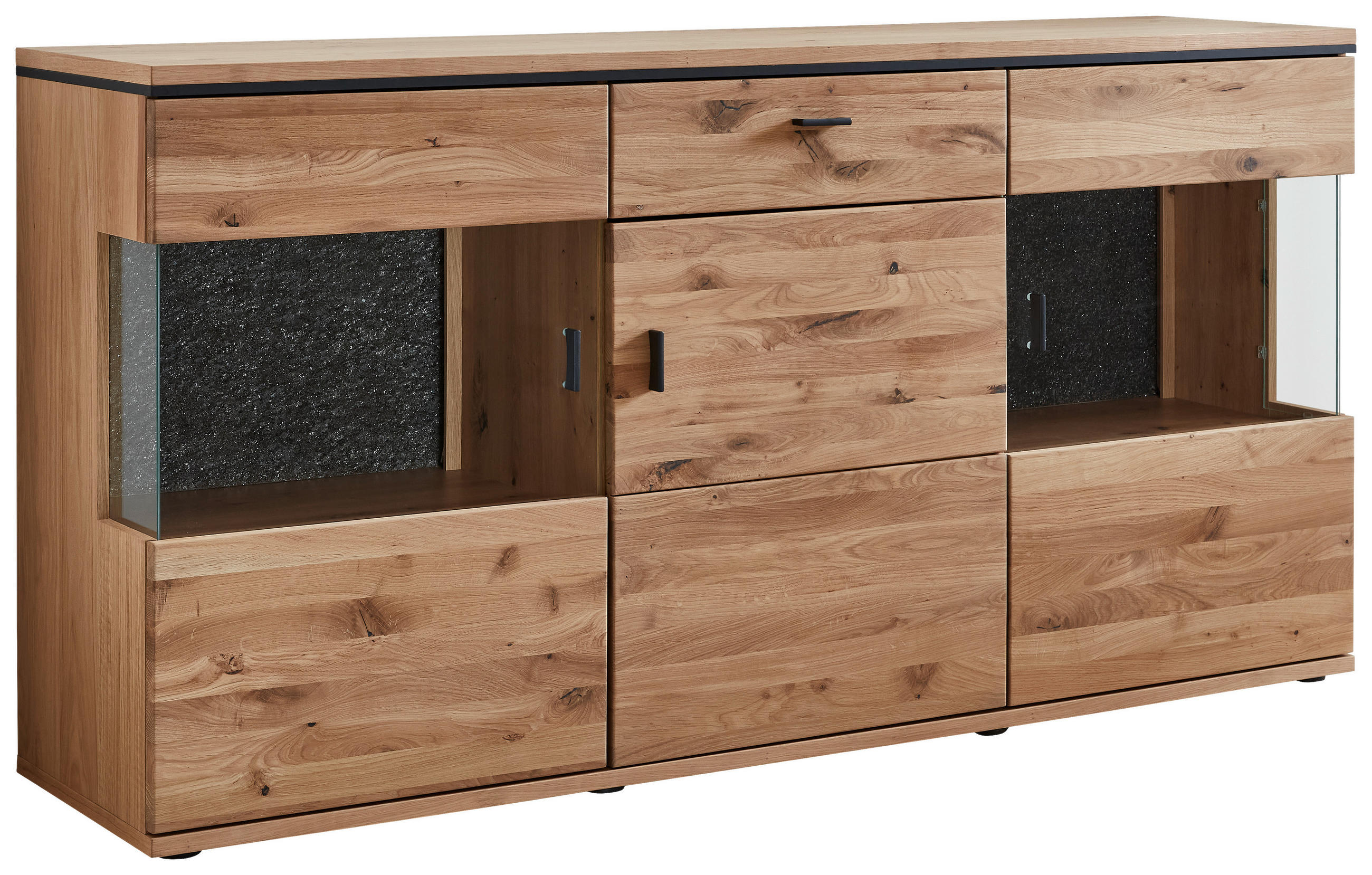 SIDEBOARD  180,2/91,3/43,8 cm 1 Schublade(n)  - Eichefarben/Anthrazit, KONVENTIONELL, Glas/Holz (180,2/91,3/43,8cm) - Linea Natura
