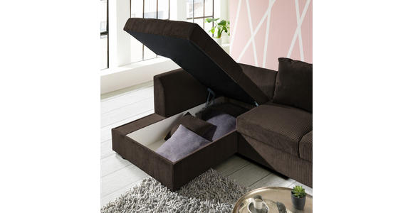 ECKSOFA in Cord Dunkelbraun  - Dunkelbraun/Schwarz, Design, Kunststoff/Textil (174/259cm) - Cantus