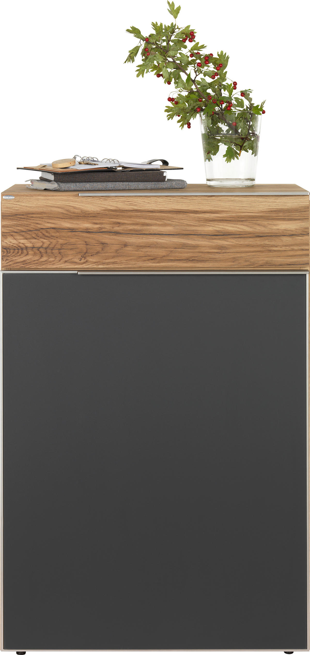 SCHUHSCHRANK Altholz, Eiche furniert, mehrschichtige Massivholzplatte (Tischlerplatte) Grau, Eichefarben  - Eichefarben/Silberfarben, Design, Glas/Holz (64/98/42,5cm) - Voglauer