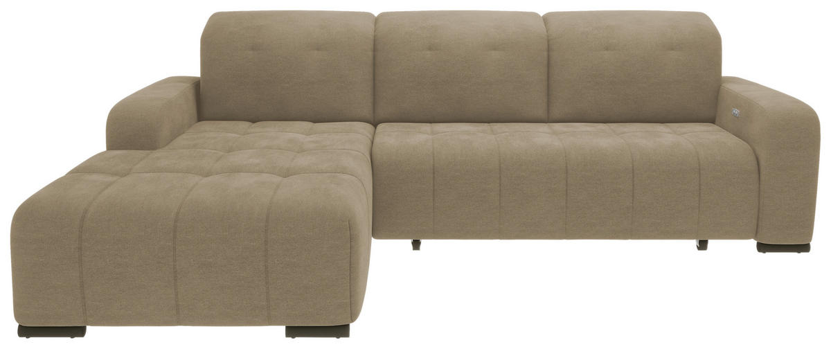 ECKSOFA Vicari Hellbraun Chenille  - Hellbraun/Schwarz, MODERN, Textil/Metall (292/185cm) - Livetastic