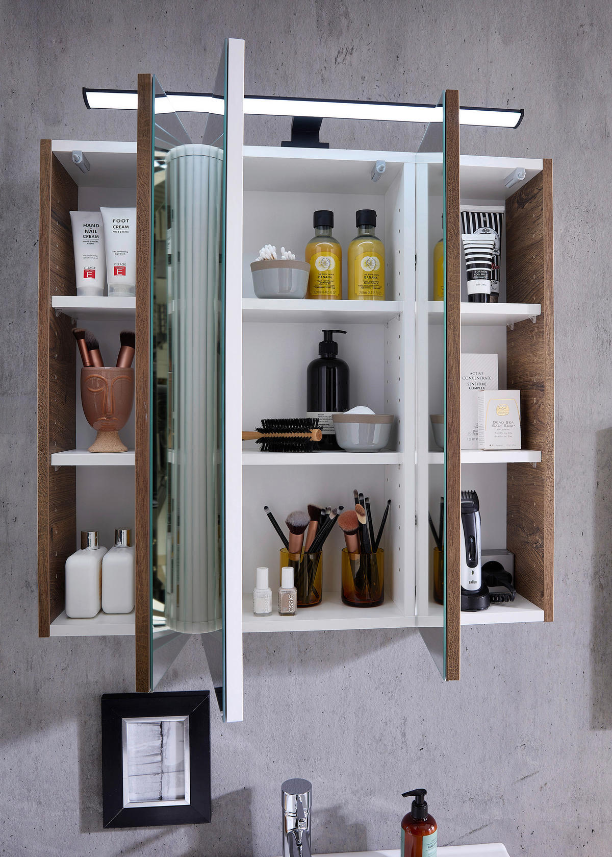 SPEGELSKÅP  - kromfärg/ekfärgad, Design, trämaterial/glas (75/70/20cm) - Xora
