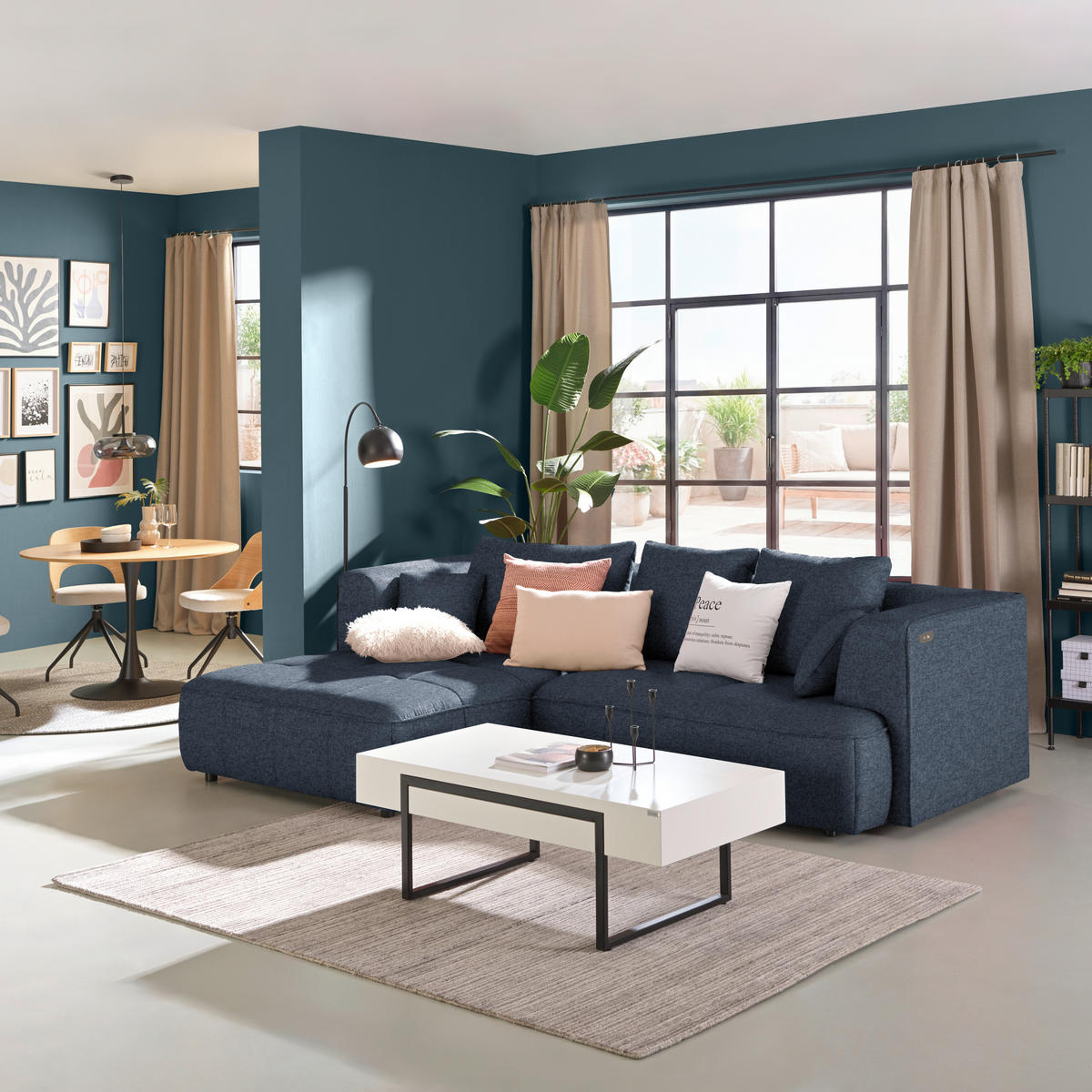 ECKSOFA  in Webstoff Dunkelblau  188/288 cm  - Schwarz/Dunkelblau, Design, Kunststoff/Textil (188/288cm) - Welnova