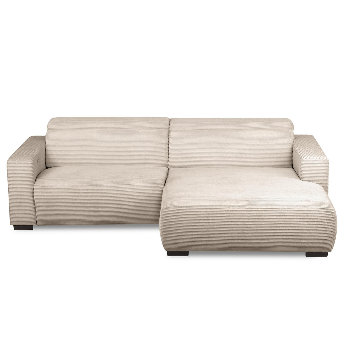 ECKSOFA RENO Hellgrau Cord Relaxfunktion, Kopfteilverstellung  - Hellgrau/Schwarz, Design, Kunststoff/Textil (248/184cm) - Livetastic