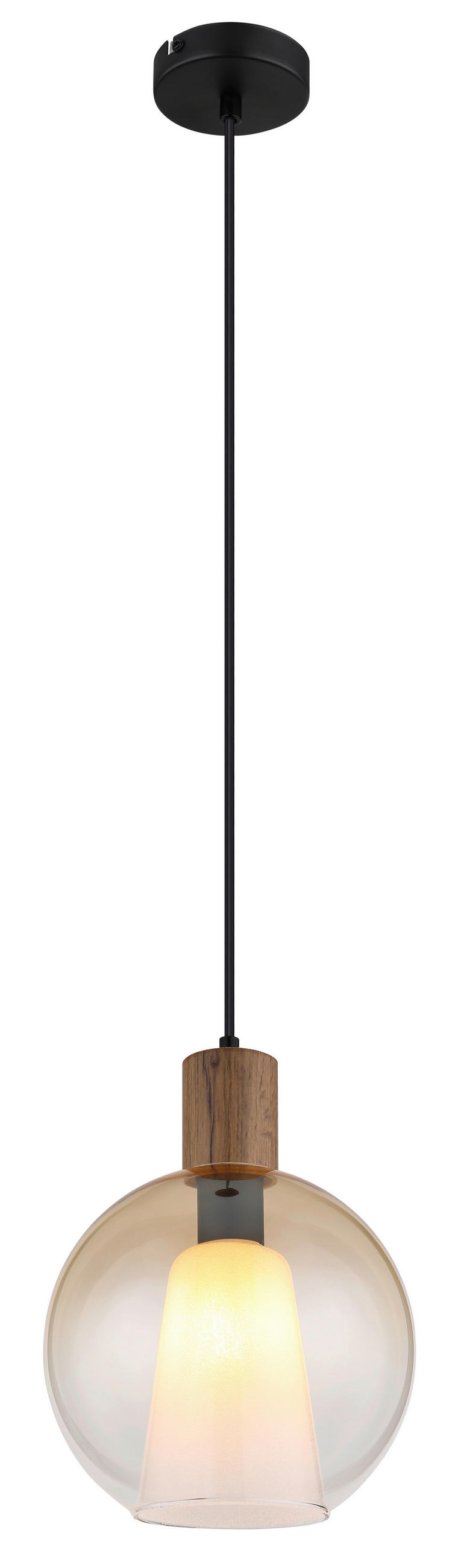 HÄNGELEUCHTE 25/120 cm    - Dunkelbraun/Bernsteinfarben, Basics, Glas/Holzwerkstoff (25/120cm) - Globo