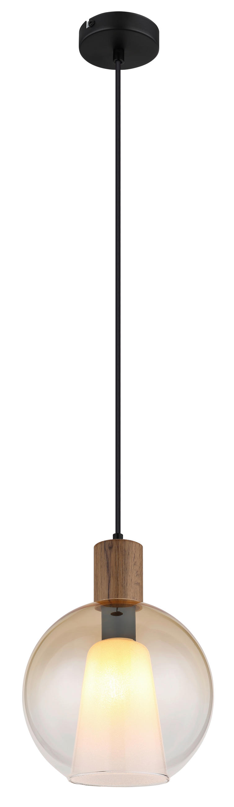 HÄNGELEUCHTE 25/120 cm    - Dunkelbraun/Bernsteinfarben, Basics, Glas/Holzwerkstoff (25/120cm) - Globo