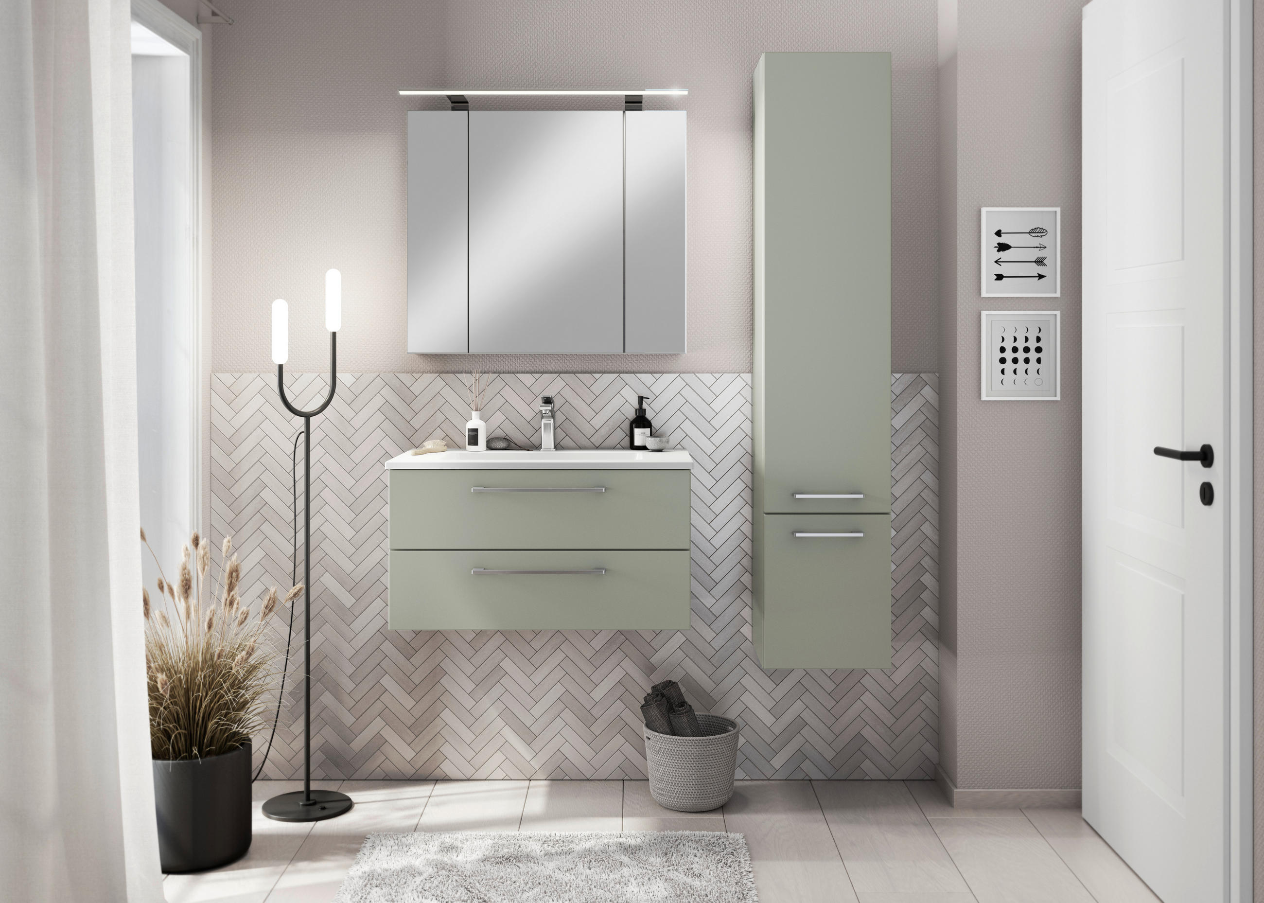BADEZIMMER 4-teilig  in 82,2 cm  - Chromfarben/Salbeigrün, Basics, Glas/Keramik (82,2cm)