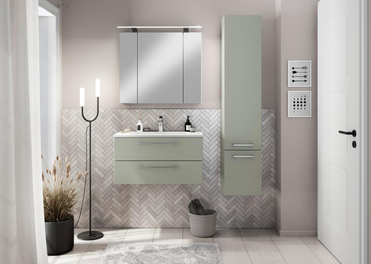 BADEZIMMER 4-teilig  in 82,2 cm  - Chromfarben/Salbeigrün, Basics, Glas/Keramik (82,2cm)