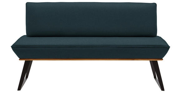 SITZBANK 140/87/64 cm Lederlook Schwarz, Eichefarben, Petrol Eiche massiv - Eichefarben/Petrol, Design, Holz/Textil (140/87/64cm) - Voleo