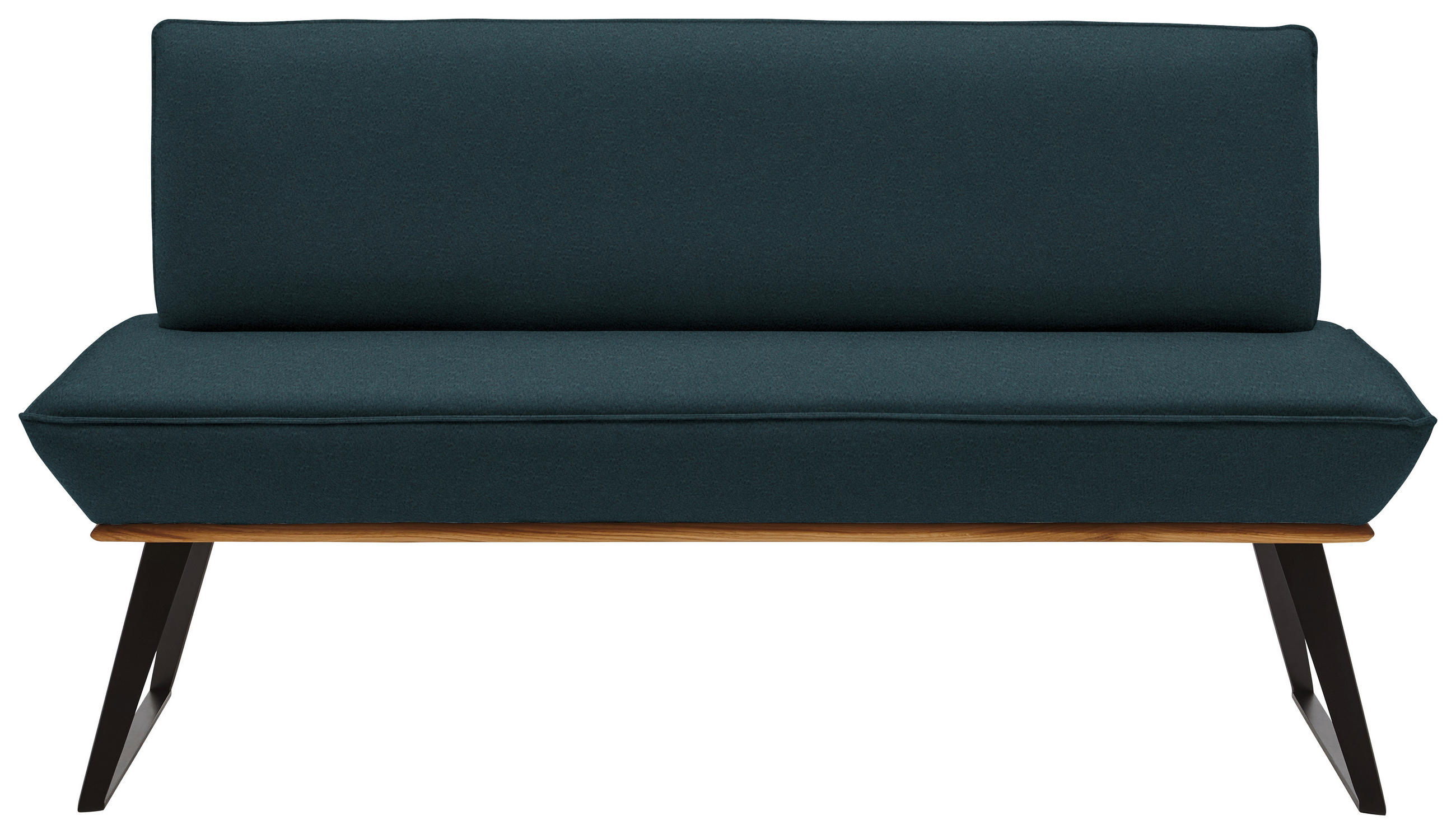 SITZBANK 160/87/64 cm Lederlook Schwarz, Eichefarben, Petrol Eiche massiv  - Eichefarben/Petrol, Design, Holz/Textil (160/87/64cm) - Voleo