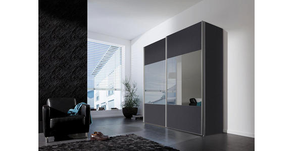 SCHWEBETÜRENSCHRANK in Graphitfarben - Alufarben/Graphitfarben, Design, Glas/Holzwerkstoff (200/216/68cm) - Hom`in