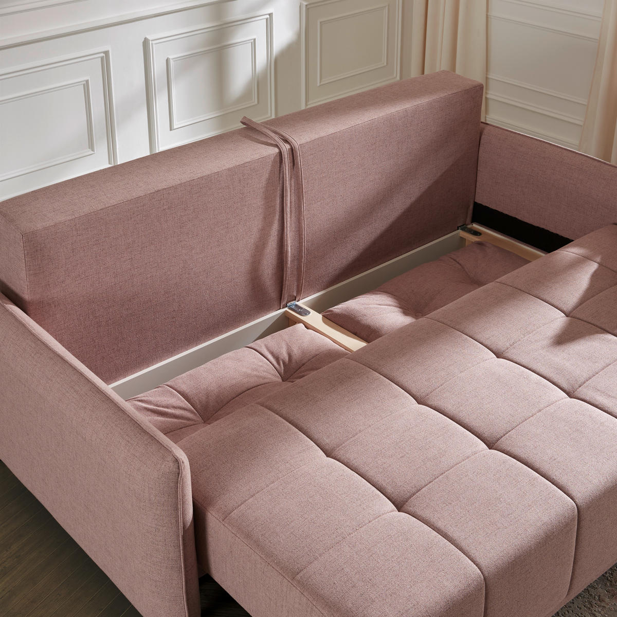 SCHLAFSOFA Webstoff Rosa  - Eichefarben/Rosa, Design, Holz/Textil (227/98/113cm) - Carryhome