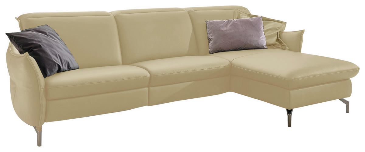 ECKSOFA in Echtleder Creme  - Creme/Nickelfarben, Modern, Leder/Metall (263/179cm) - Livetastic