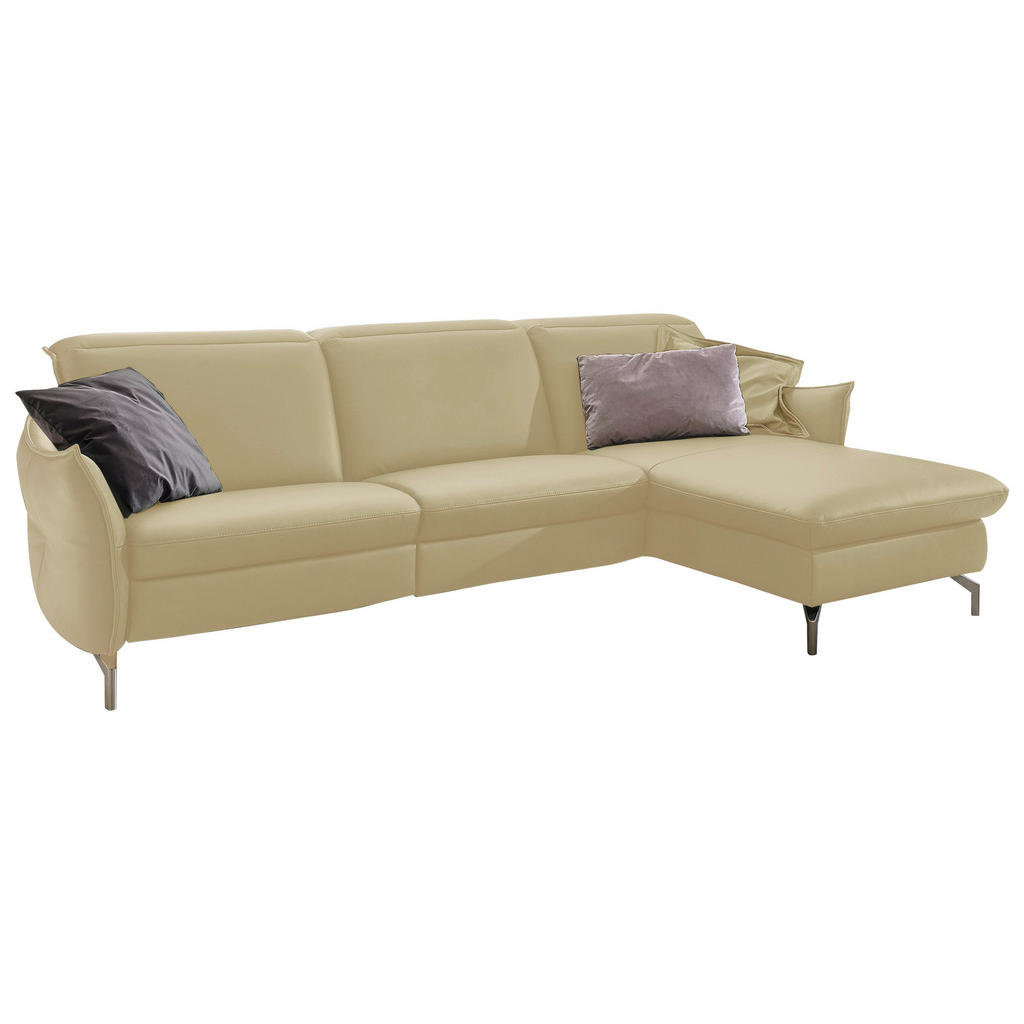 Thumbnail - Livetastic Ecksofa, Creme, Leder, Echtleder, Nappaleder, 4-Sitzer, Ottomane rechts, L-Form, 233x179 cm, Made in EU, Hock...