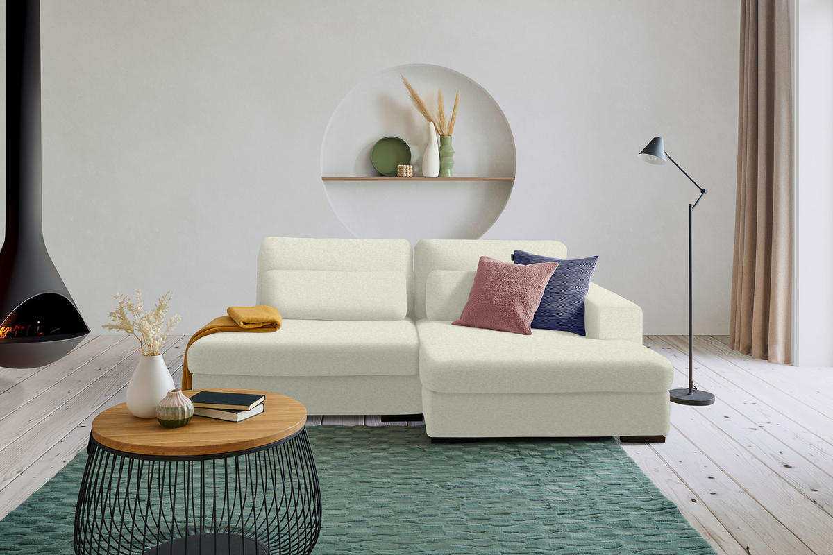 ECKSOFA in Chenille Creme  - Creme/Schwarz, Design, Kunststoff/Textil (223/158cm) - Lomoco