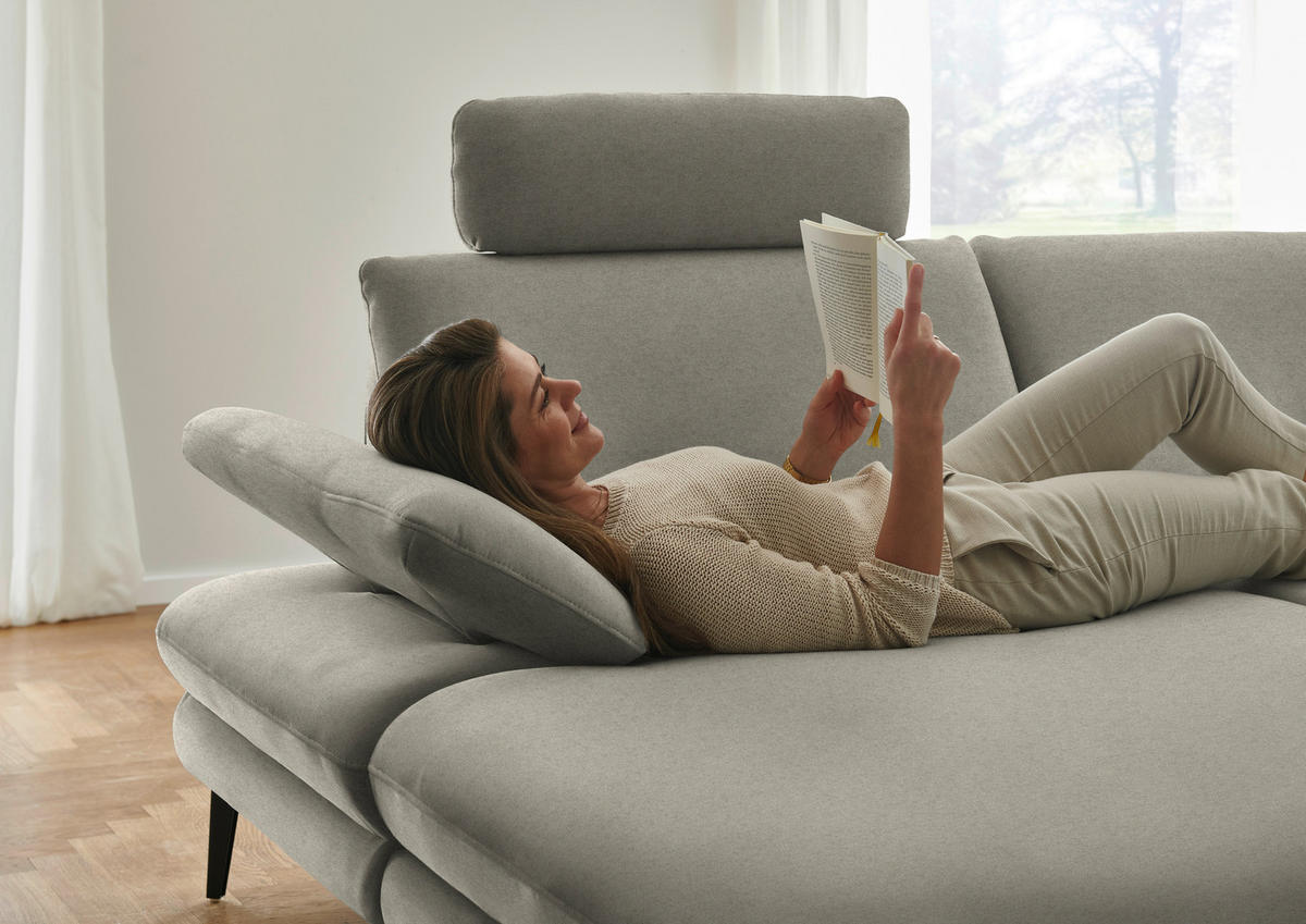 WOHNLANDSCHAFT Chenille, Flachgewebe Greige  - Greige/Schwarz, Design, Textil/Metall (180/344/208cm) - Dieter Knoll