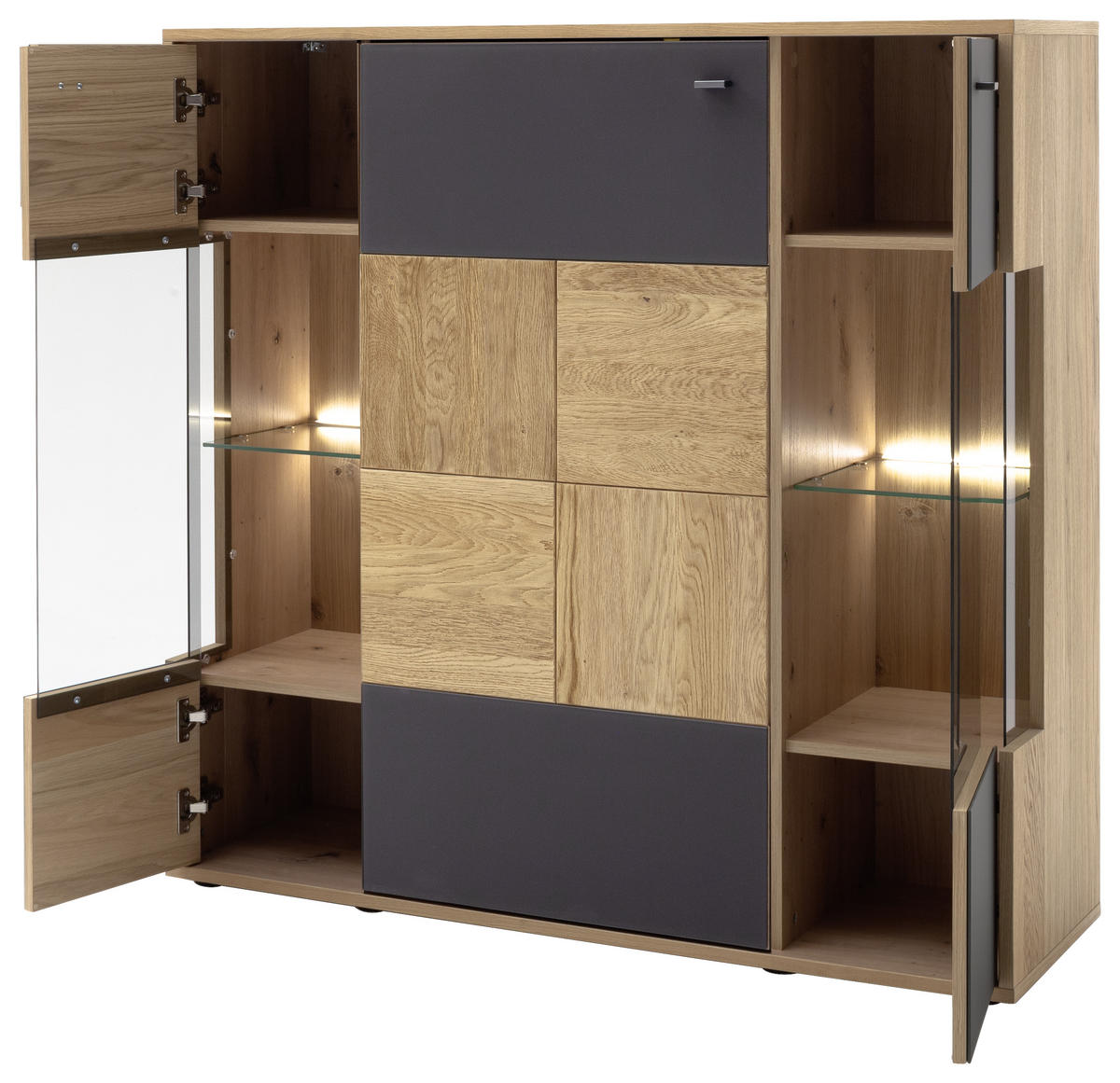 HIGHBOARD  in 124/120/37 cm  - Eiche Bianco/Anthrazit, Design, Glas/Holz (124/120/37cm) - MID.YOU