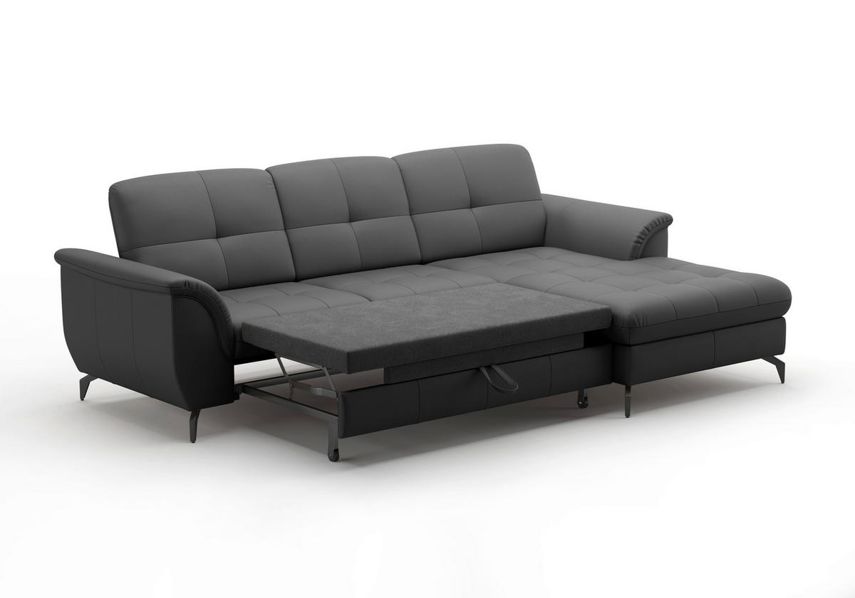 ECKSOFA in Vliesstoff Kombination Echtleder/Stoff Schwarz  - Schwarz, Modern, Leder/Textil (262/164cm) - Sit & More