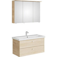 BADEZIMMER 3-teilig  in 100 cm  - Edelstahlfarben/Eichefarben, MODERN, Glas/Keramik (100cm) - Sadena