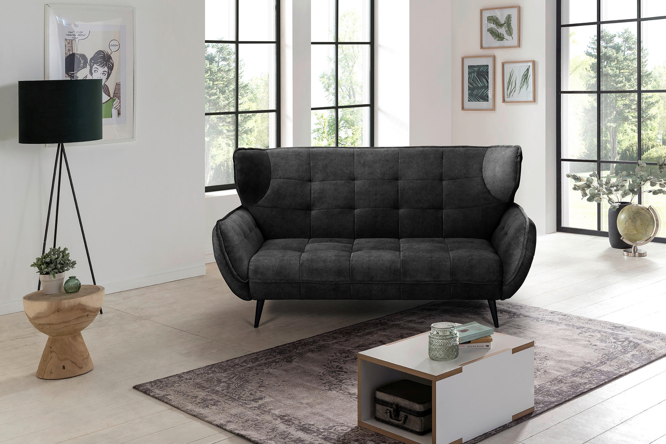 2-SITZER-SOFA Mikrofaser Anthrazit  - Anthrazit/Schwarz, MODERN, Textil/Metall (191/105/98cm) - MID.YOU