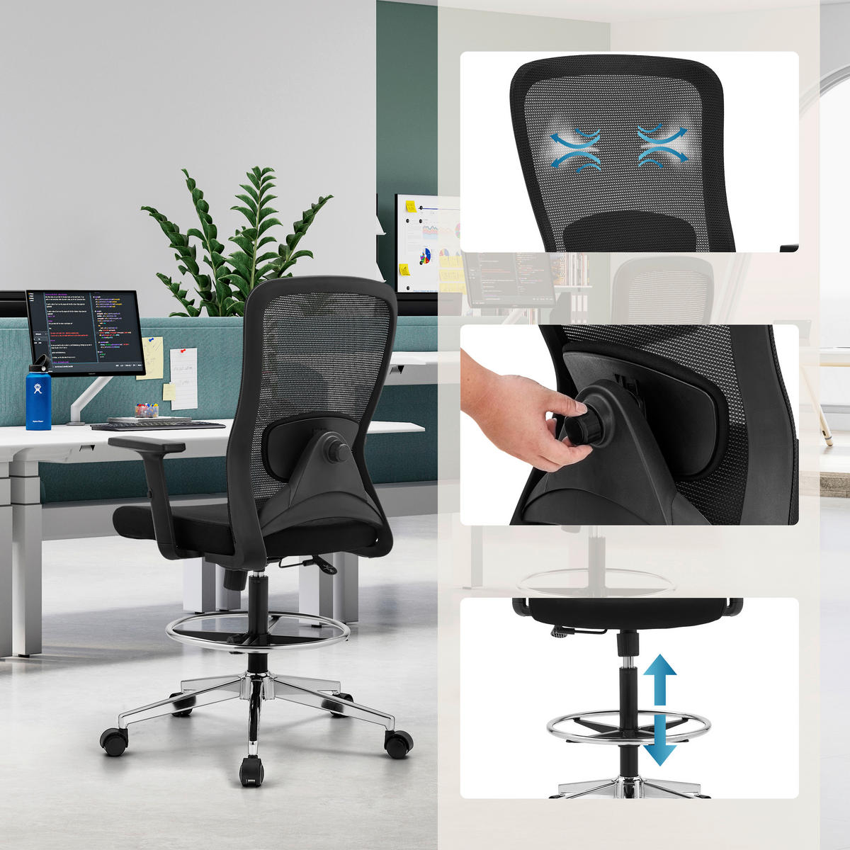 DREHSTUHL Flachgewebe Schwarz  - Schwarz, MODERN, Kunststoff/Textil (68/136/60cm) - MID.YOU