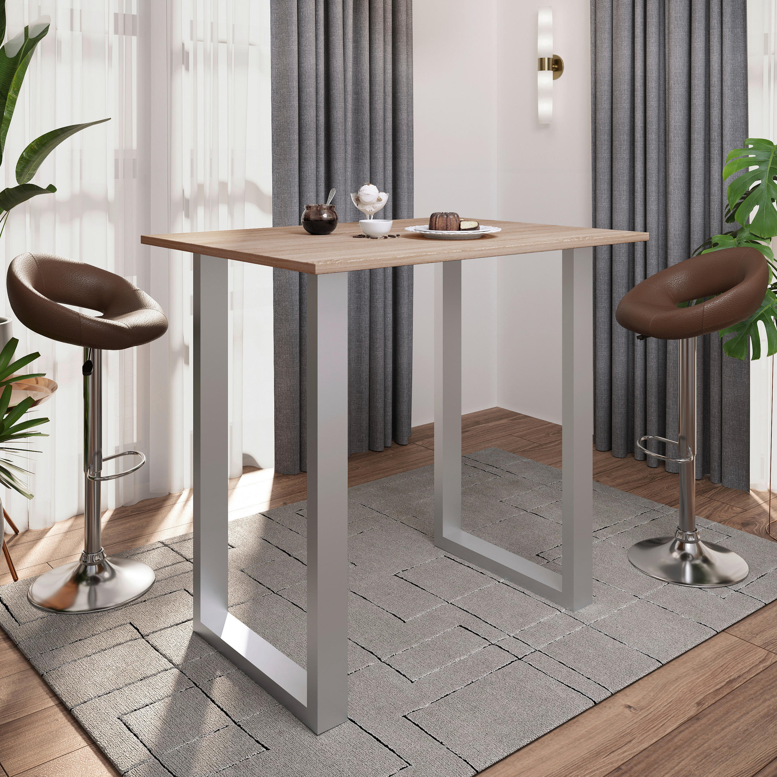 BARTISCH in Metall, Holzwerkstoff 110/102/80 cm   - Silberfarben/Sonoma Eiche, KONVENTIONELL, Holzwerkstoff/Metall (110/102/80cm)
