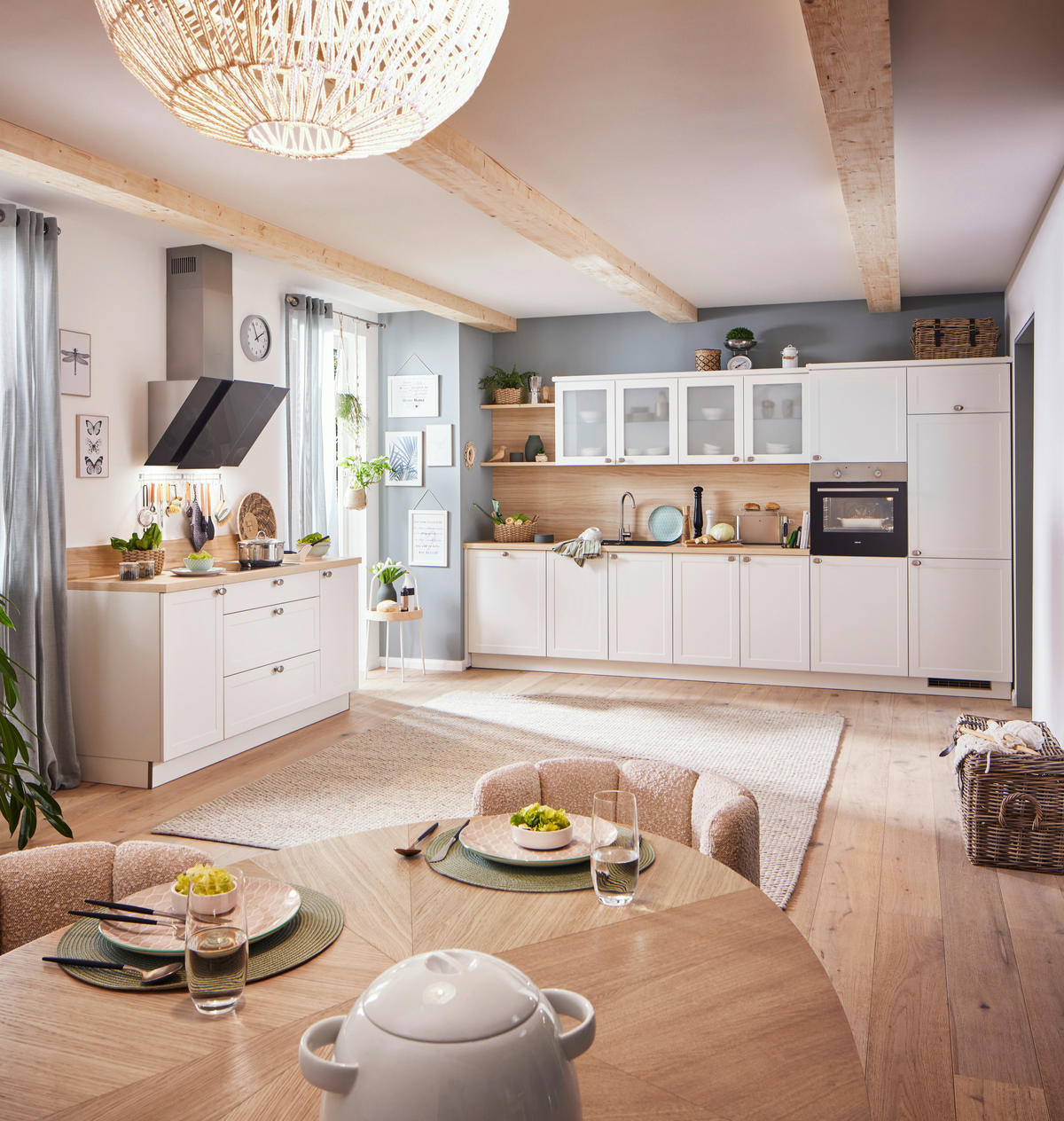 EINBAUKÜCHE   - Weiß, ROMANTIK / LANDHAUS, Holzwerkstoff - Welnova