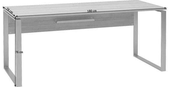 SCHREIBTISCH - Eichefarben/Nickelfarben, Design, Holzwerkstoff/Metall (180/76/76cm) - Voleo