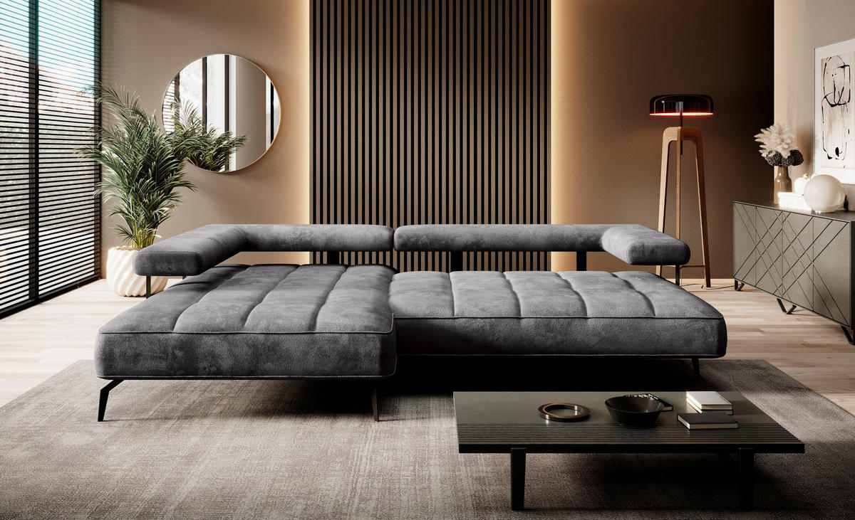 ECKSOFA in Webstoff Dunkelgrau  - Dunkelgrau/Schwarz, Design, Textil/Metall (180/266cm) - Welnova