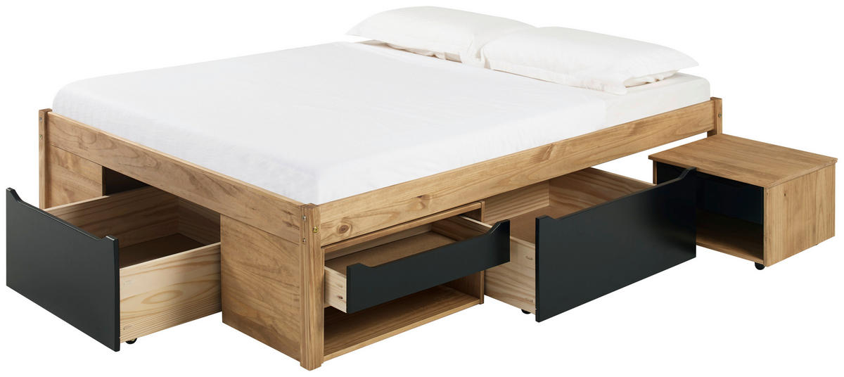 STAURAUMBETT 140/200 cm  in Naturfarben, Schwarz  - Schwarz/Naturfarben, Basics, Holz/Holzwerkstoff (140/200cm) - MID.YOU