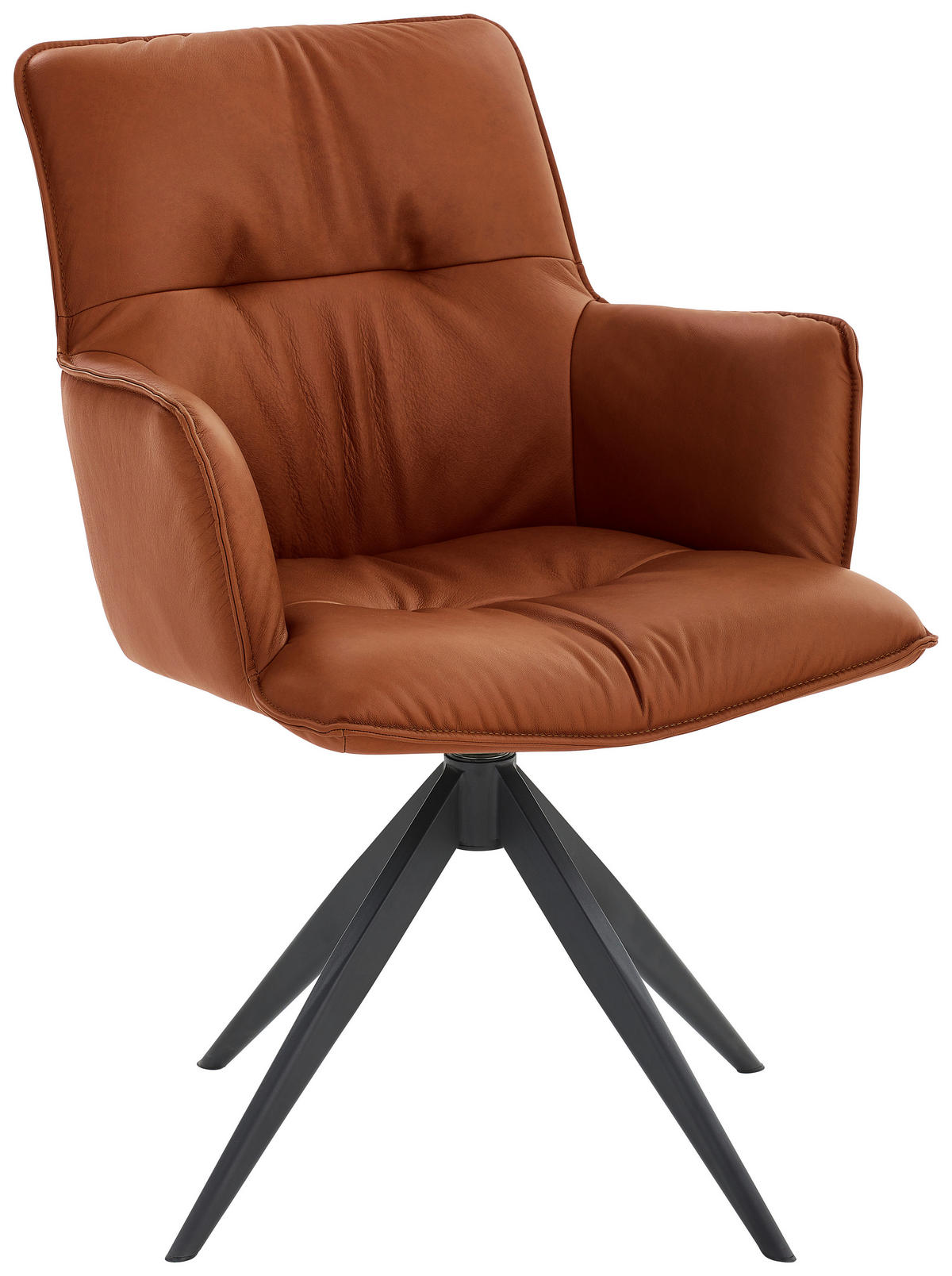 ARMLEHNSTUHL drehbar  in Eisen Echtleder pigmentiert  - Cognac/Schwarz, Design, Leder/Metall (59/89/63cm) - Dieter Knoll