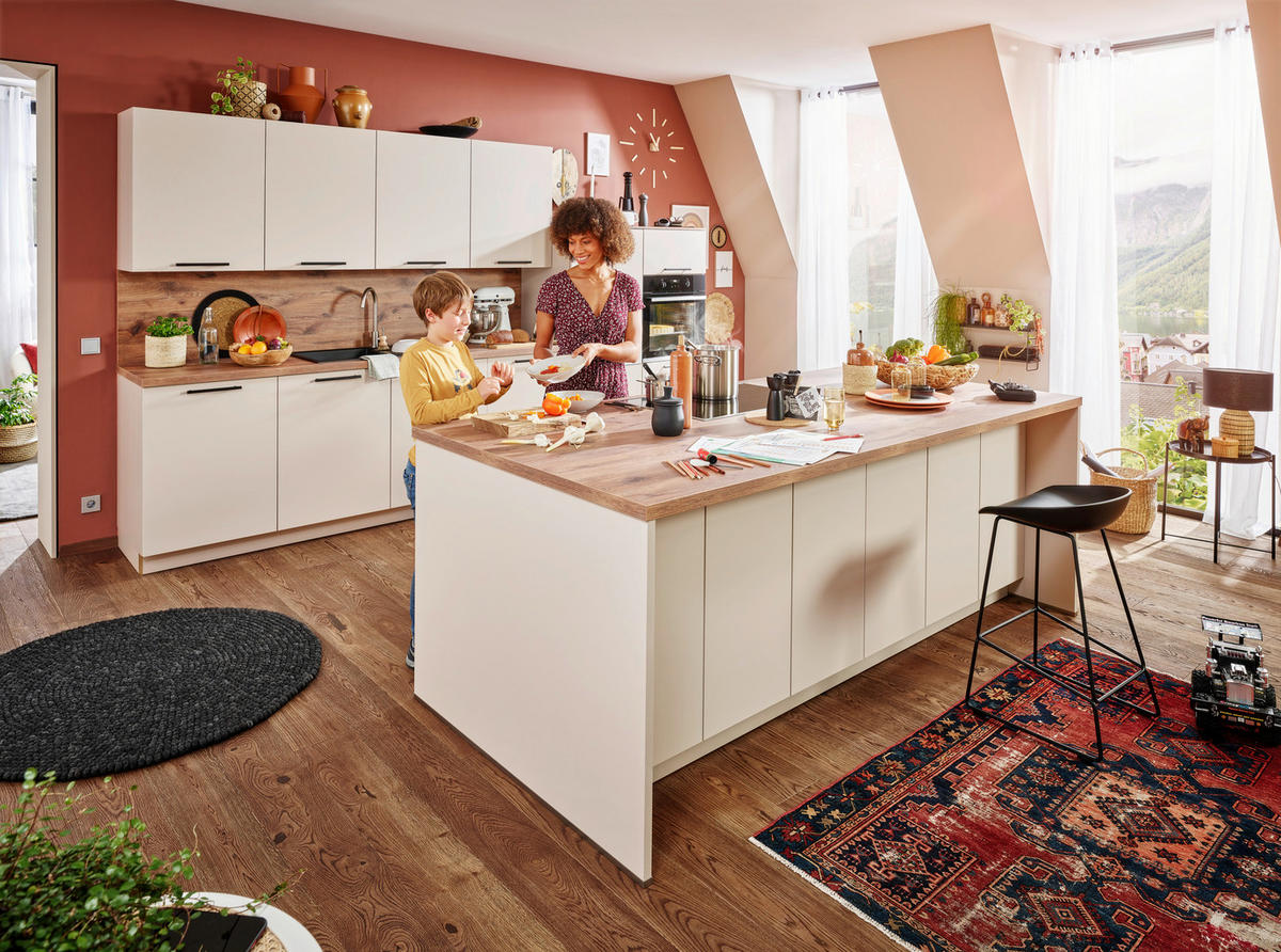 EINBAUKÜCHE PERFECT SOFT  - Kaschmir/Eichefarben, Design, Holzwerkstoff - Moderano