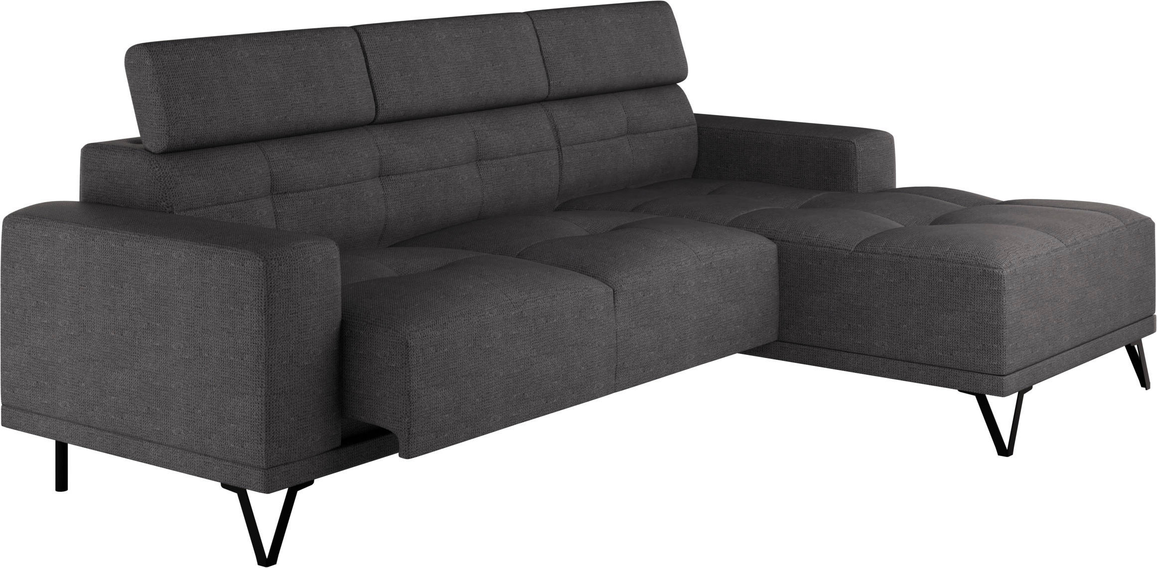 ECKSOFA Anthrazit Chenille  - Anthrazit/Schwarz, KONVENTIONELL, Textil/Metall (264/178cm) - Hom`in