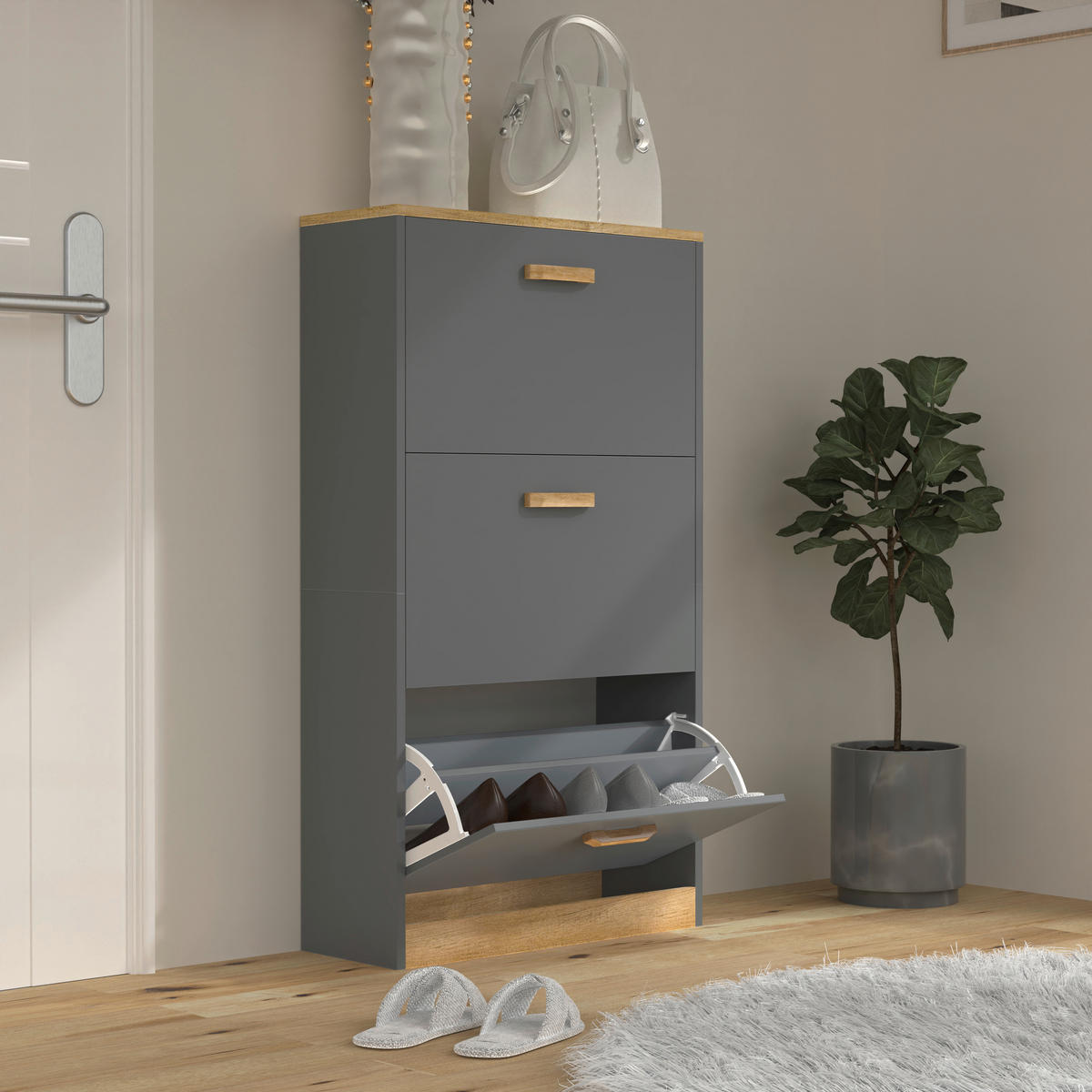 SCHUHSCHRANK Halom  in 59/105/22 cm  - Honigeiche/Anthrazit, LIFESTYLE, Holzwerkstoff (59/105/22cm) - MID.YOU