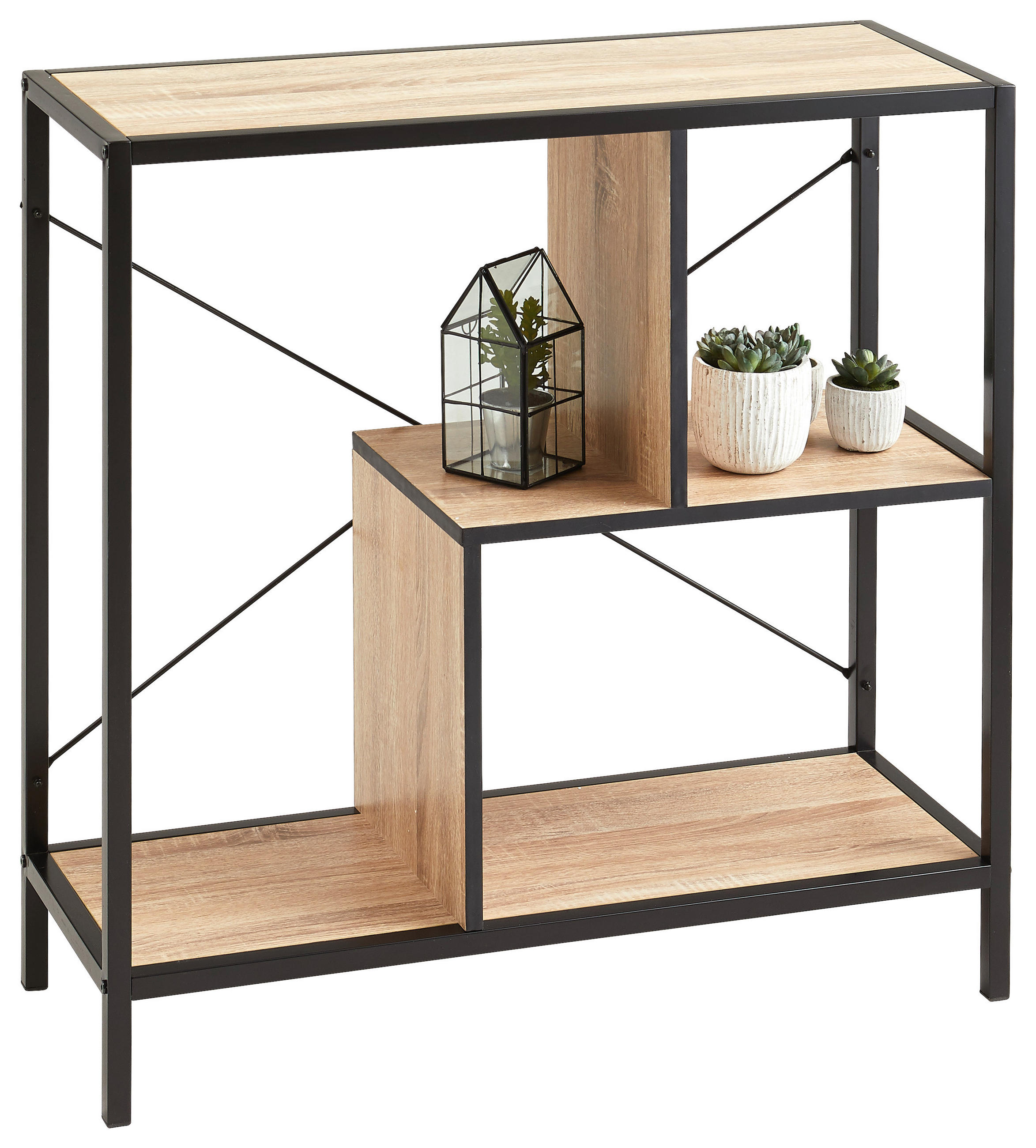 REGAL Schwarz, Eichefarben - Eichefarben/Schwarz, LIFESTYLE, Holzwerkstoff/Metall (80/79,5/30cm) - MID.YOU