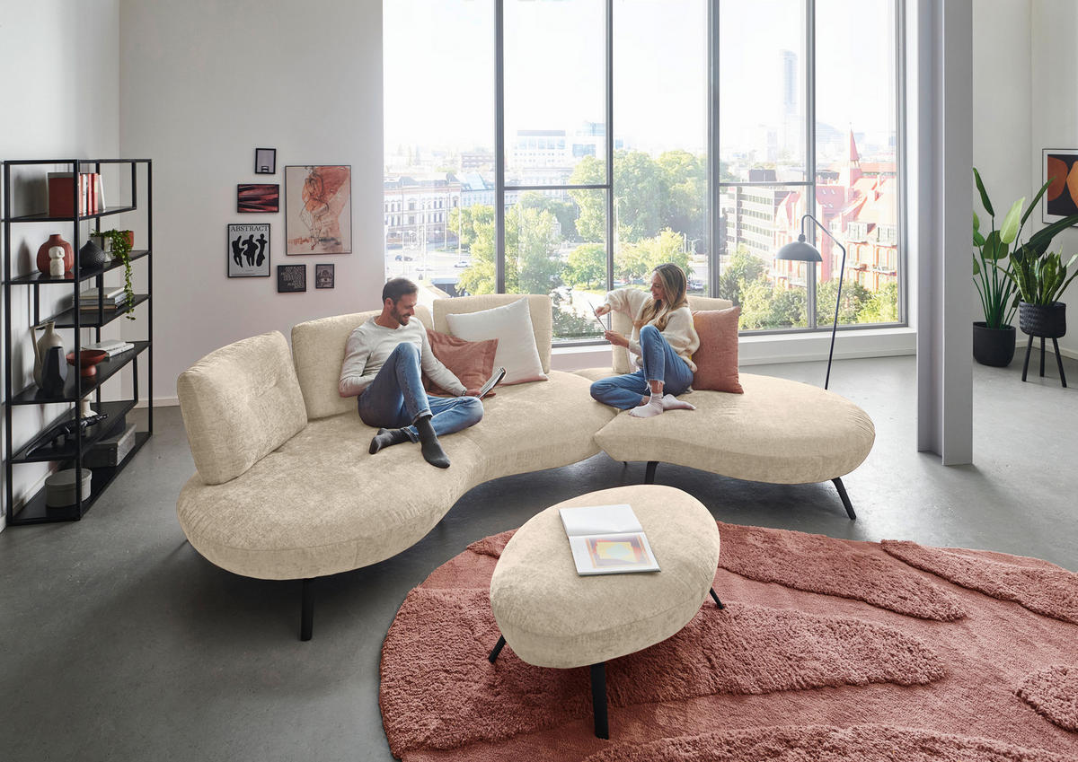 BIGSOFA Flachgewebe Creme  - Creme/Schwarz, Design, Textil/Metall (456/93/138cm) - Moderano