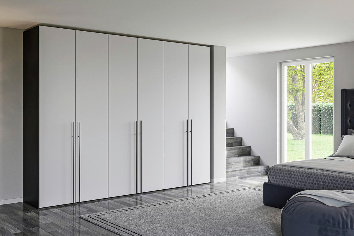 DREHTÜRENSCHRANK 303/220/59 cm,  in Schwarz, Hellgrau, 6-türig  - Titanfarben/Hellgrau, Design, Glas/Holzwerkstoff (303/220/59cm) - Jutzler