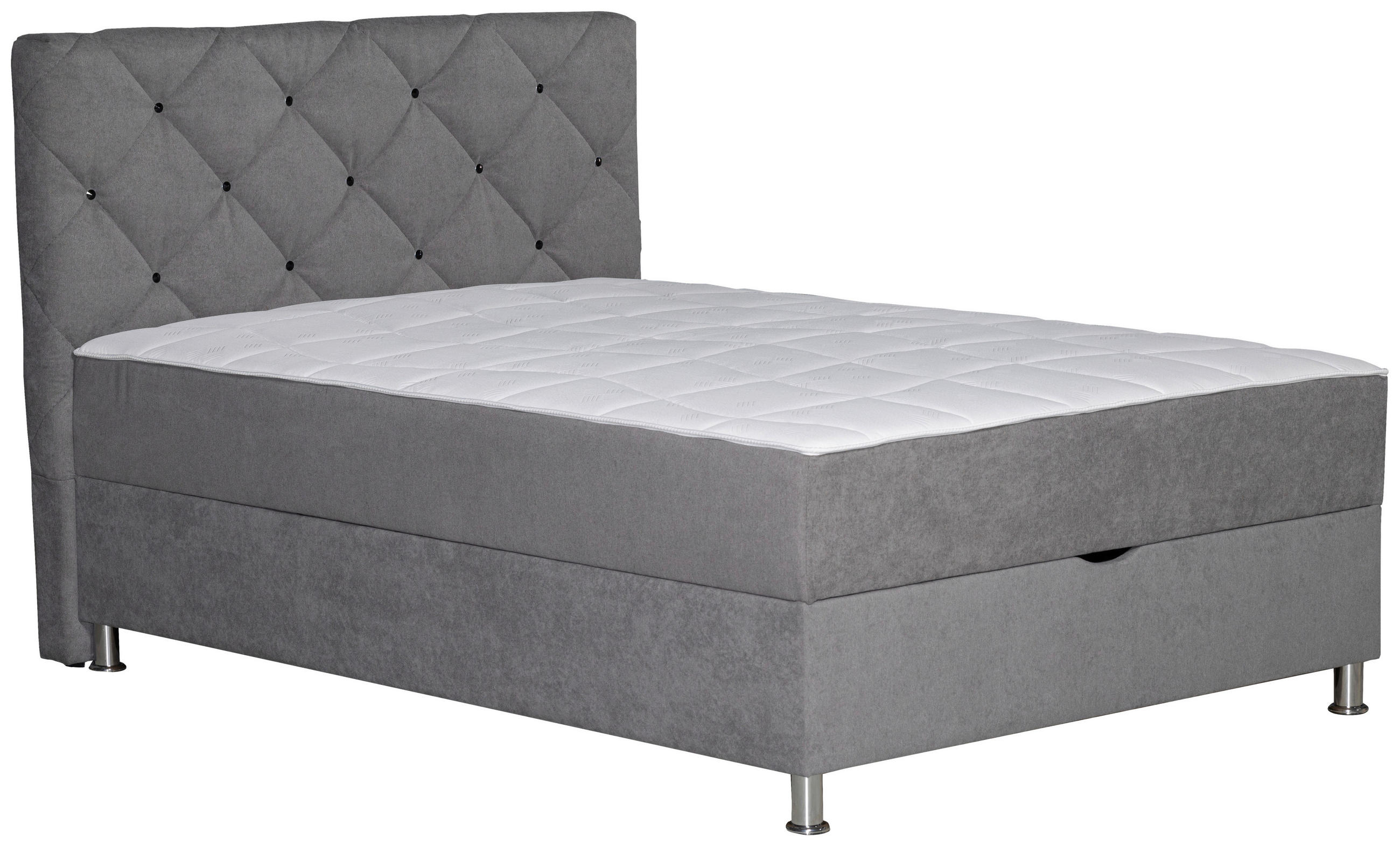 BOXBETT 120/200 cm,  in Grau, Matratze, gepolstertes Kopfteil, Bettkasten, H3 = fest  - Chromfarben/Grau, Design, Kunststoff/Textil (120/200cm) - Boxxx