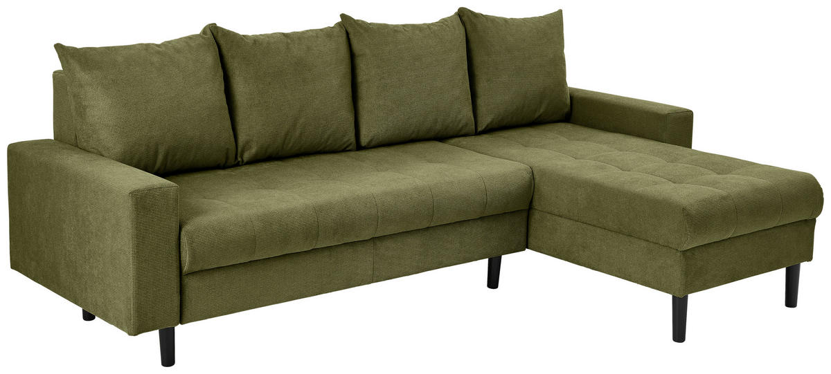 ECKSOFA in Webstoff Dunkelgrün  - Dunkelgrün/Schwarz, Konventionell, Kunststoff/Textil (231/157cm) - P & B