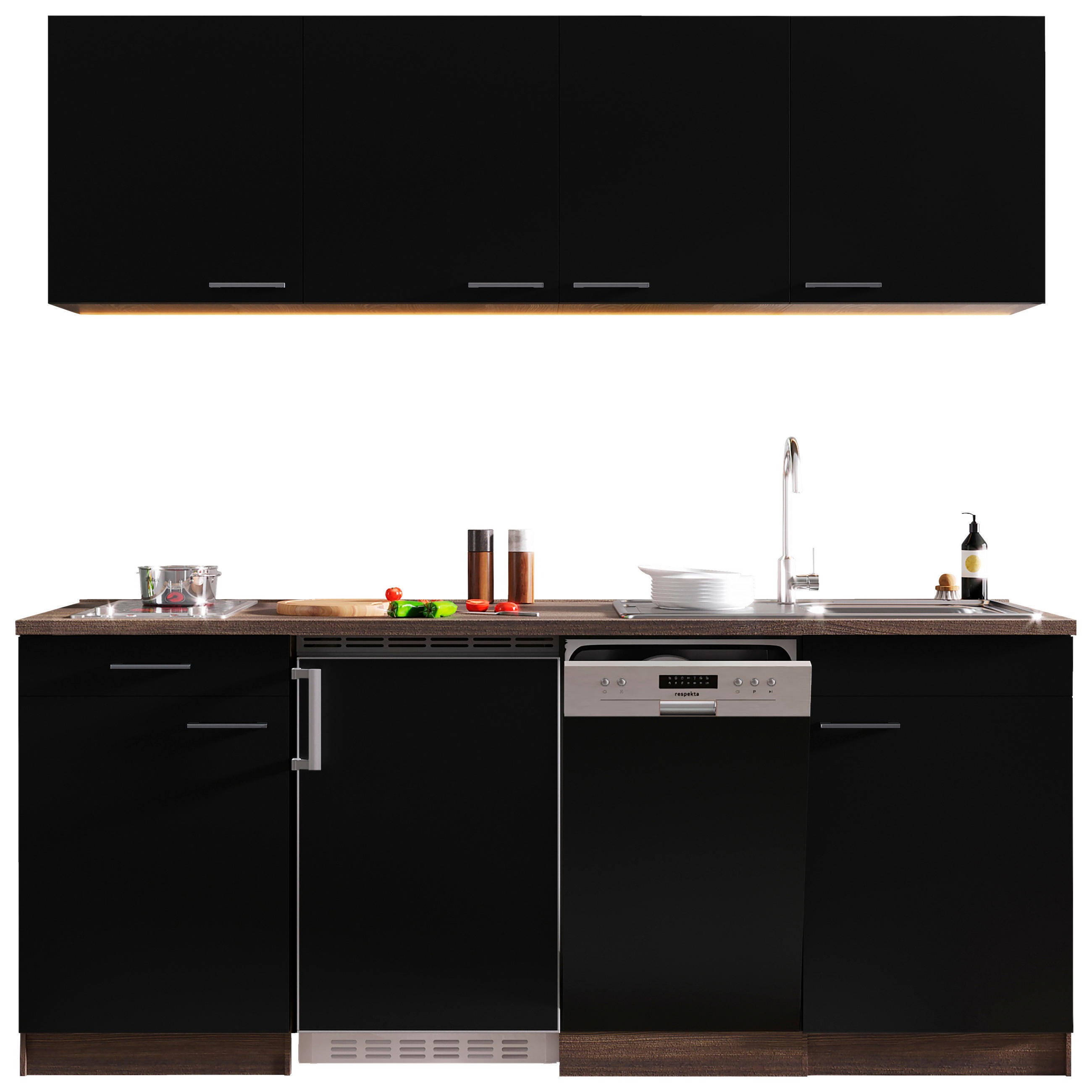KÜCHENBLOCK 195 cm   in Schwarz, Eichefarben  - Eichefarben/Schwarz, Basics, Holzwerkstoff (195cm) - Respekta