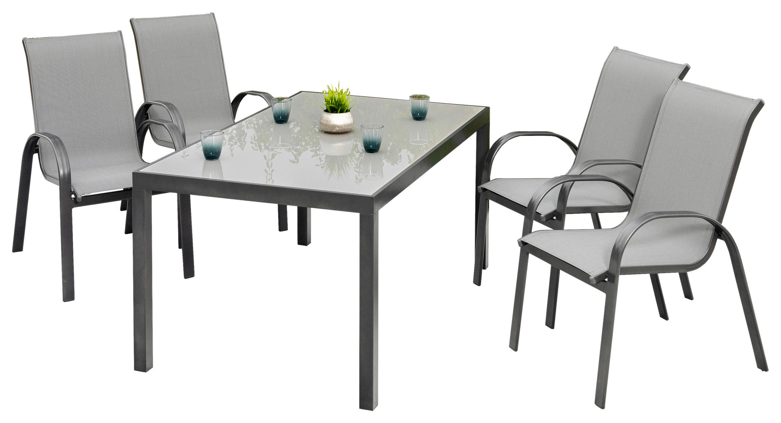 GARTENSET Aluminium  - Graphitfarben/Grau, KONVENTIONELL, Glas/Textil - Gardenson