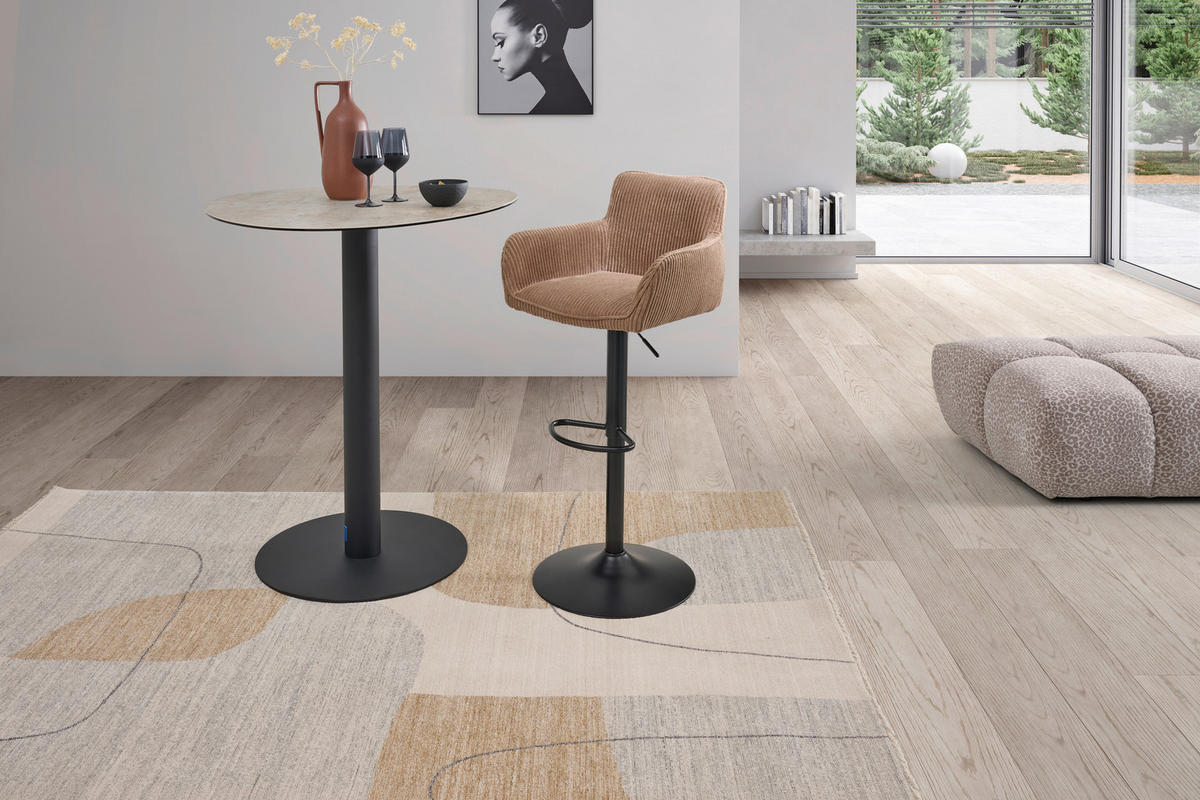 BARHOCKER Metall, Textil Schwarz, Hellbraun  - Hellbraun/Schwarz, Modern, Textil/Metall (55/91.5-113/52cm) - Livetastic