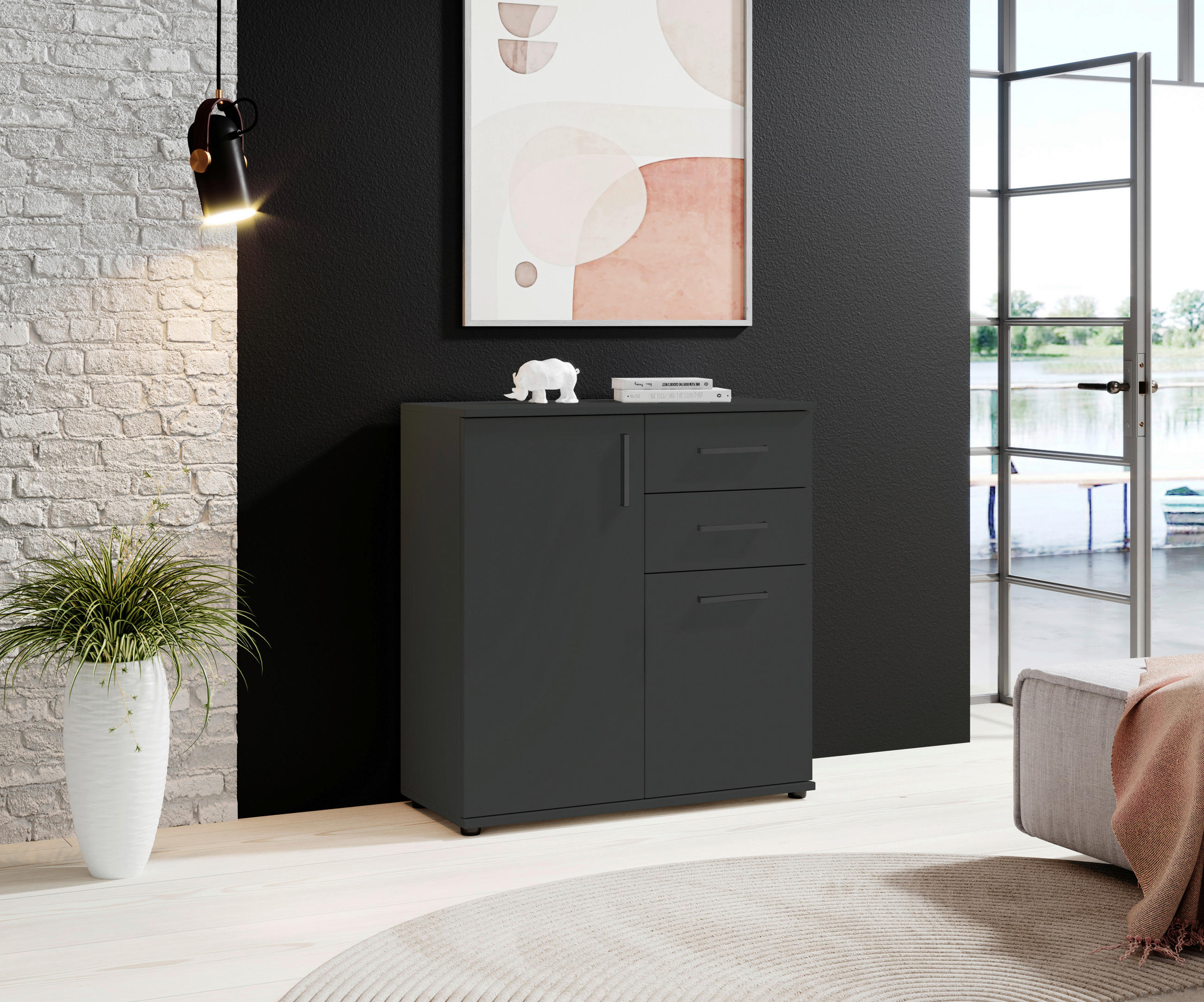 Sideboard Basel 80/84/35 cm  in Anthrazit  - Anthrazit/Schwarz, Design, Holzwerkstoff/Kunststoff (80/84/35cm) - Livetastic