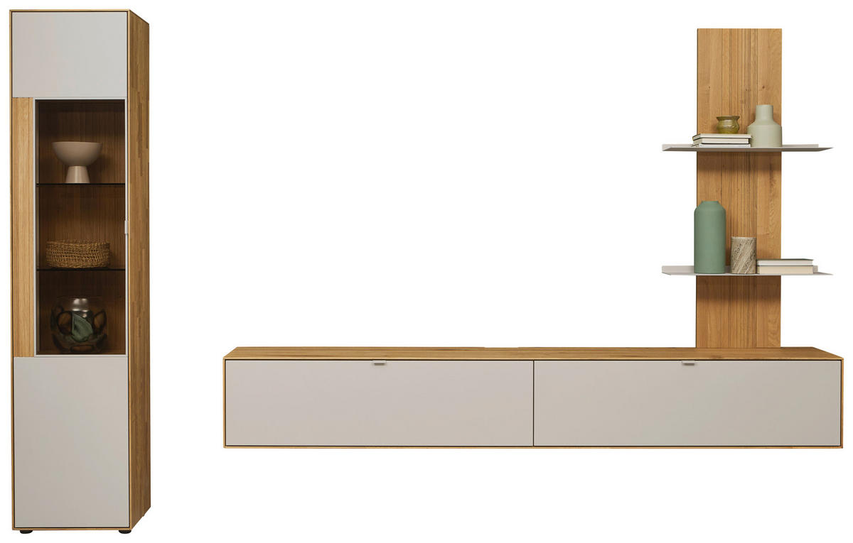 WOHNWAND  in Weiß, Wildeiche  303,8/205,5/37,1 cm   - Wildeiche/Schwarz, Design, Glas/Holz (303,8/205,5/37,1cm) - Dieter Knoll