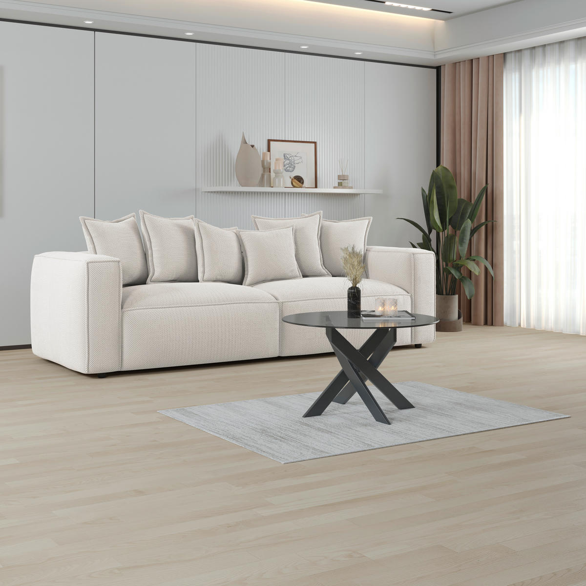BIGSOFA in Mikrofaser Creme  - Creme/Schwarz, Modern, Textil (280/72/109cm) - MID.YOU
