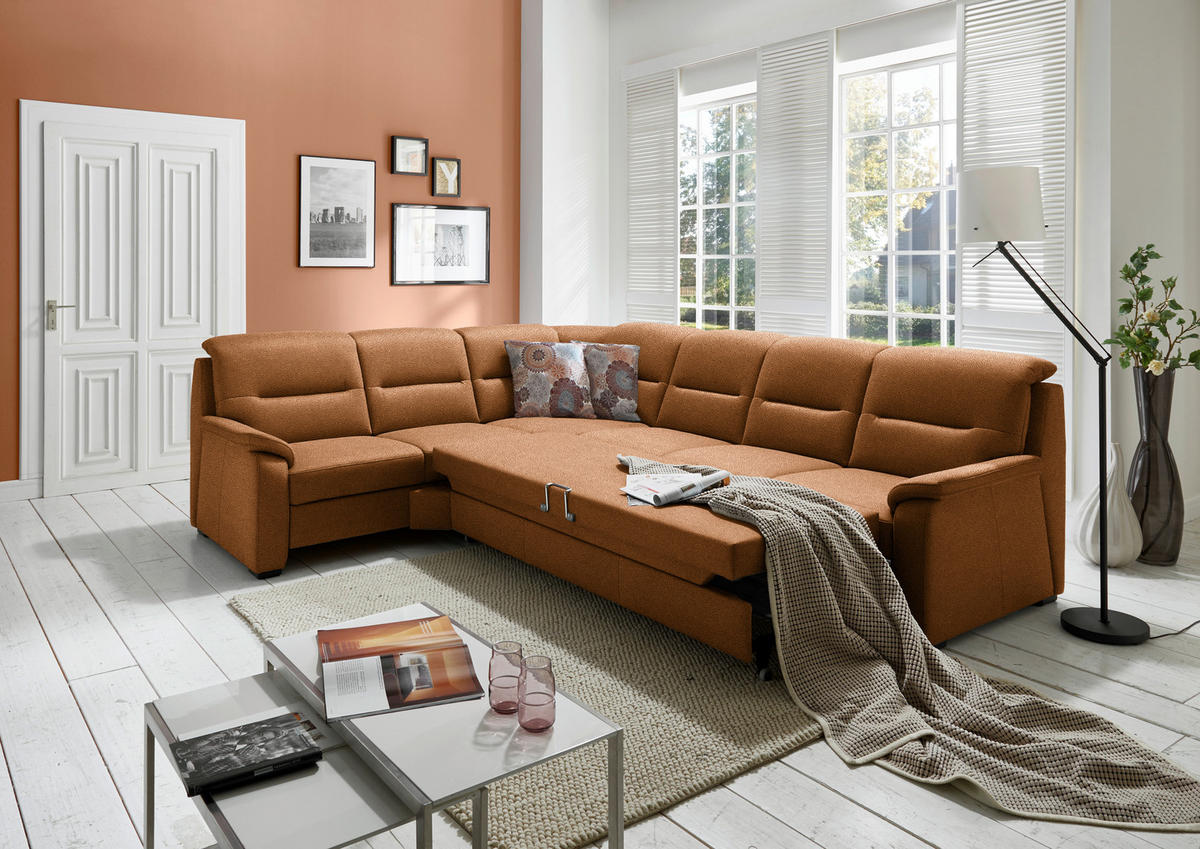 ECKSOFA in Mikrofaser Orange  - Schwarz/Orange, Konventionell, Holz/Textil (245/303cm) - Beldomo Comfort