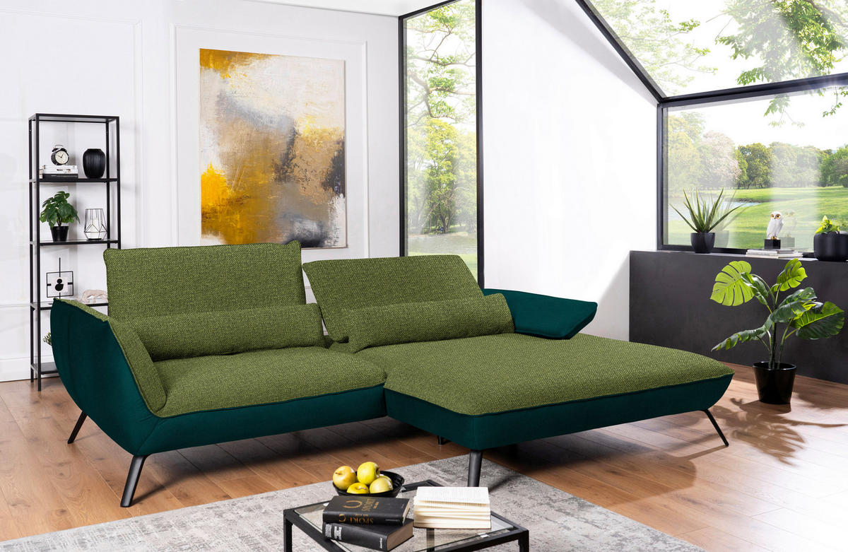 ECKSOFA in Flachgewebe Grün  - Schwarz/Grün, Design, Textil/Metall (273/191cm) - Moderano