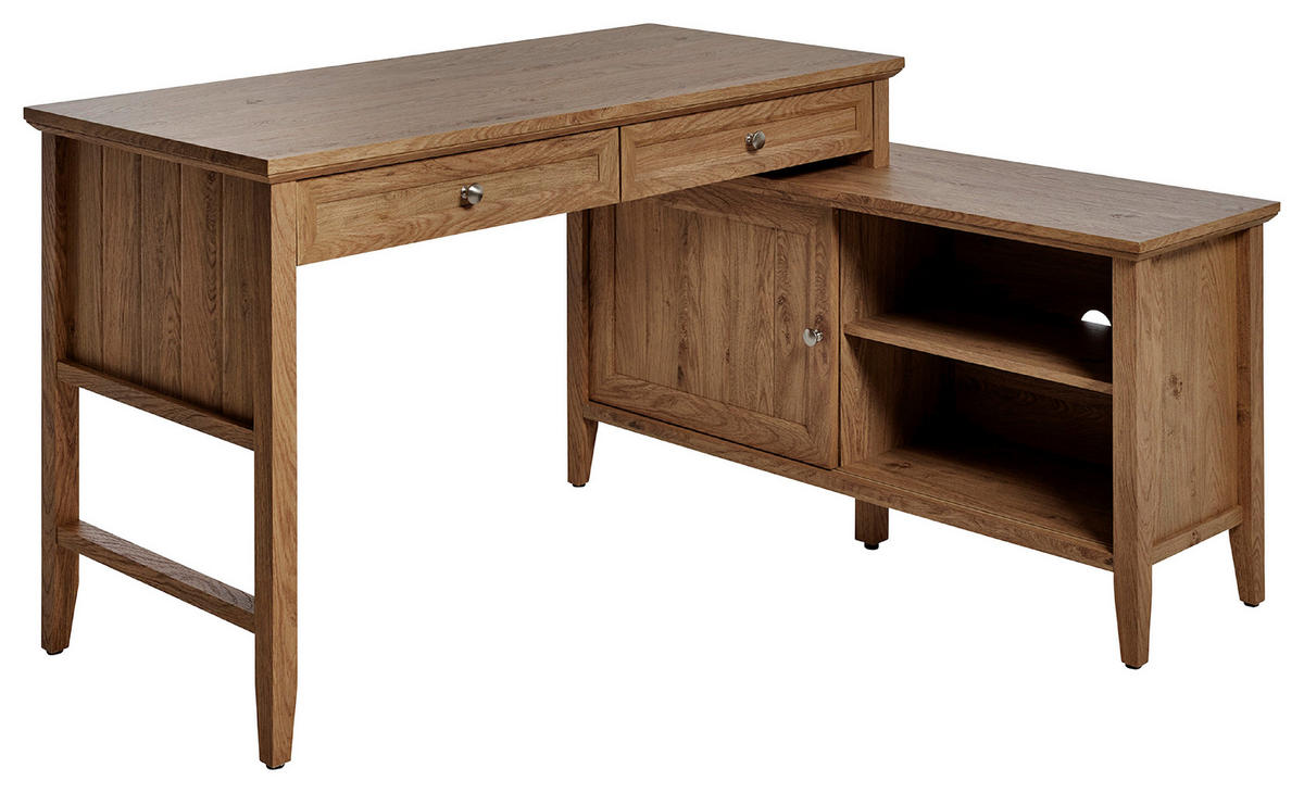 ECKSCHREIBTISCH 145/120/77 cm  in Eichefarben  - Eichefarben/Silberfarben, Modern, Holzwerkstoff/Metall (145/120/77cm) - MID.YOU