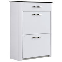 SCHUHSCHRANK Silberfarben, Alufarben, Weiß Hochglanz  - Chromfarben/Weiß Hochglanz, Basics, Glas/Holzwerkstoff (71/97/35cm) - Moderano