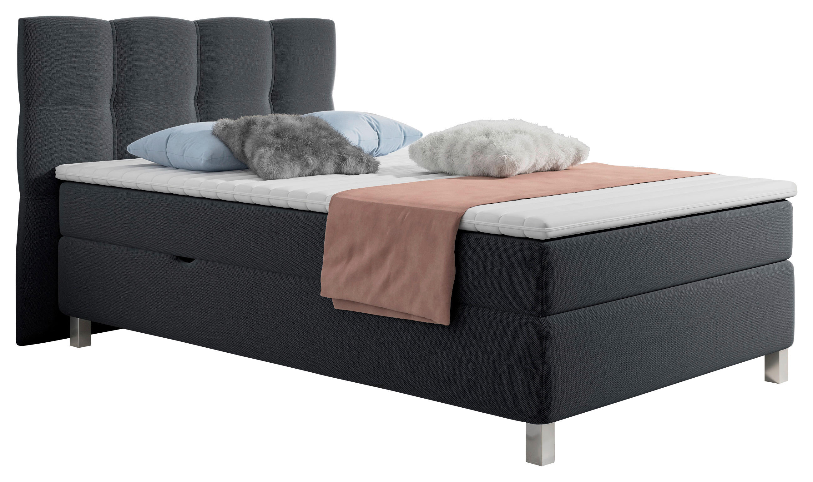 POSTELJA Z VZMETNICO 120 cm   x 200 cm  , tekstil antracit  - barve aluminija/antracit, Konvencionalno, umetna masa/tekstil (120/200cm) - Carryhome