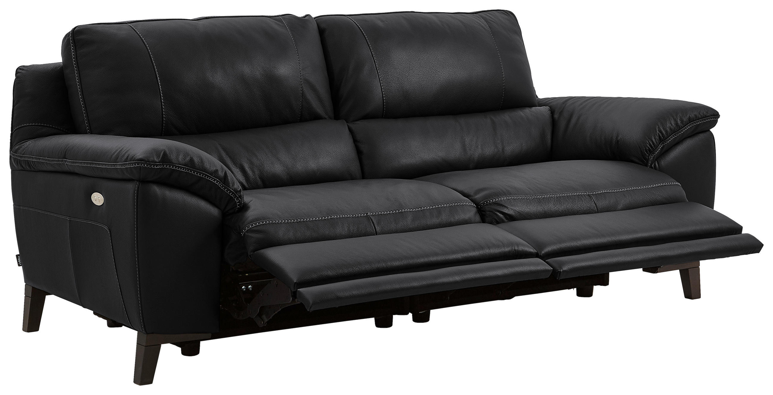2,5-SITZER mit Relaxfunktion Kombination Echtleder/Lederlook Schwarz  - Wengefarben/Schwarz, Design, Leder/Holz (216/97/95-151cm) - Livetastic